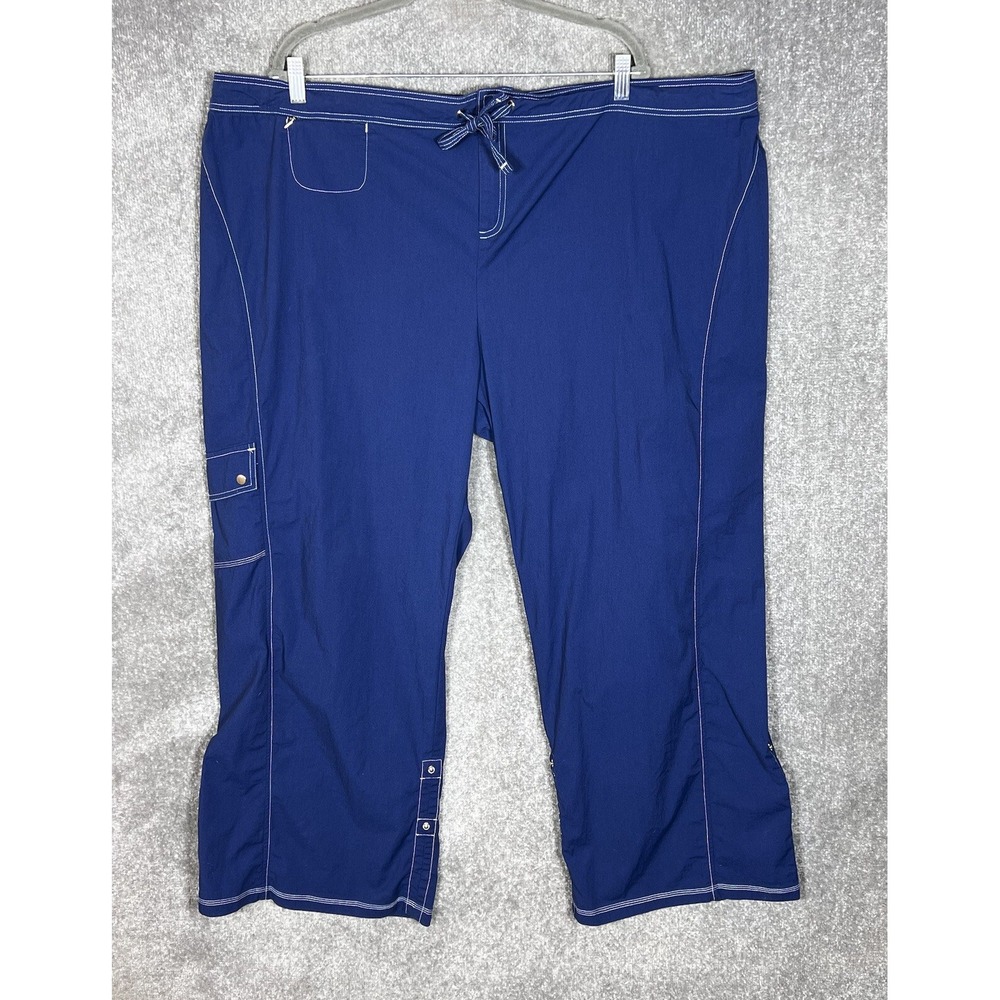 Jockey Pants Womens Size XXXL Blue Pockets Stretch Roll Tab Wide Leg‎